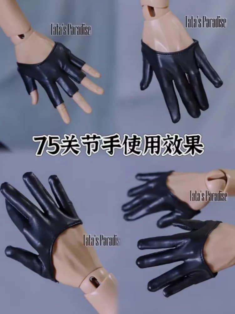 BJD Doll Clothes COS accessori moto Punk Trendy Cool Full Finger guanti in pelle nera per bambole Uncle Size