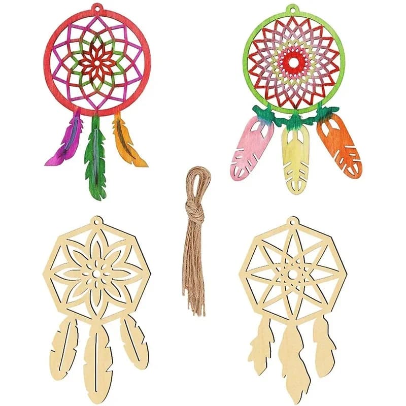 24Pcs/Set Wooden Dream Catcher Crafts Feather Shape Hanging Ornament For Home Birthday Party Decorations Kids DIY Painting Gifts