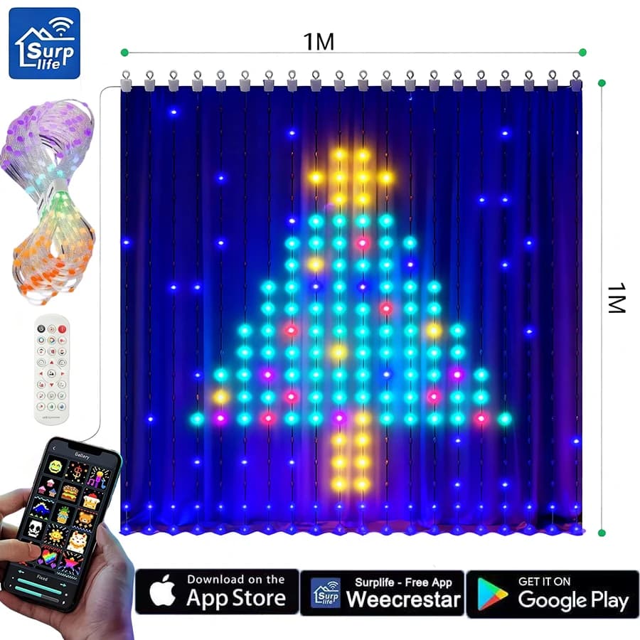 Luci per tende intelligenti Lucine RGB con app Bluetooth Stringa LED per la decorazione della camera da letto della finestra San Valentino/Compleanno