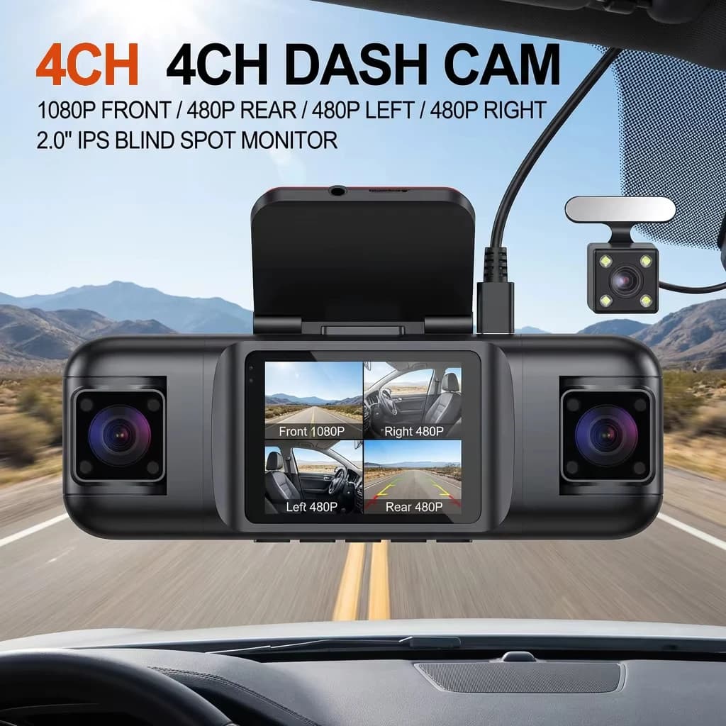 4Channel 360 Degree Dash Cam Front Rear Left Right Camera WiFi 1080P HD Light Night Vision Video Recorder 24H Parking Monitoring