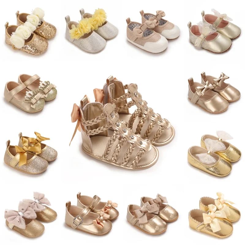 Children's Shoes 0-18 Months Fashionable Gold Theme Classic Princess Shoes Children's Walking Shoes