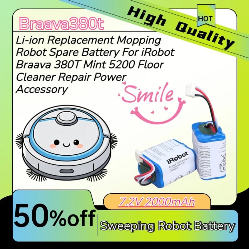Li-ion Replacement Mopping Robot Spare Battery For iRobot Braava 380T Mint 5200 Floor Cleaner Repair Power Accessory