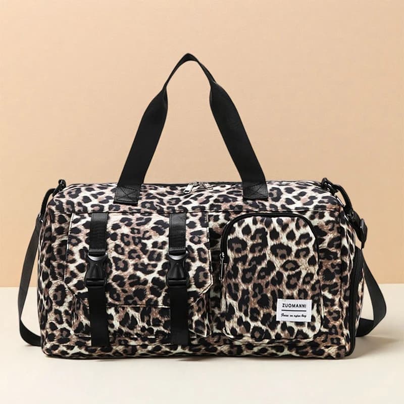 Fashionable Leopard Print Sports Gym Bag with Independent Shoe Compartment for Suitable for Travel Camping Storage Fitness Yoga