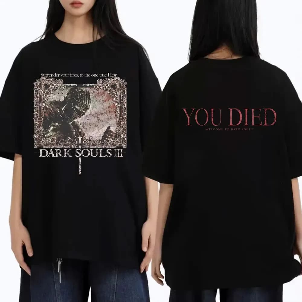 T-shirt Grafica Dark Souls Uomo Donna Anni '90 Vintage Gothic Rock Oversize Streetwear Punk Harajuku Nero Magliette Top