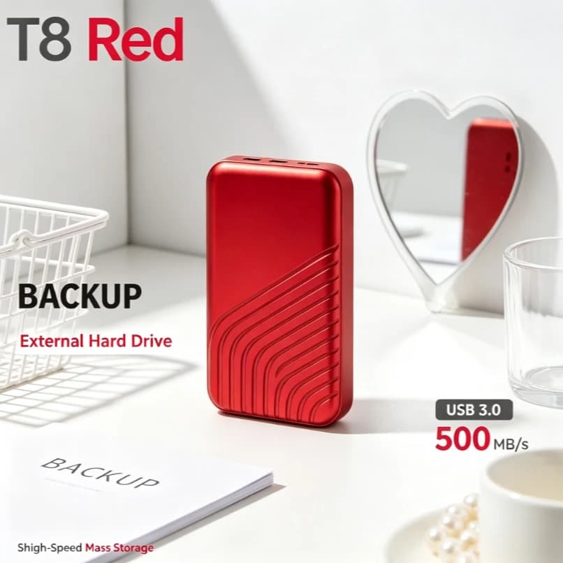 T8 Red Portable External SSD USB 3.0 High Speed Mass Storage Solid State Drive For Laptop Desktop PC Mac File Data Backup