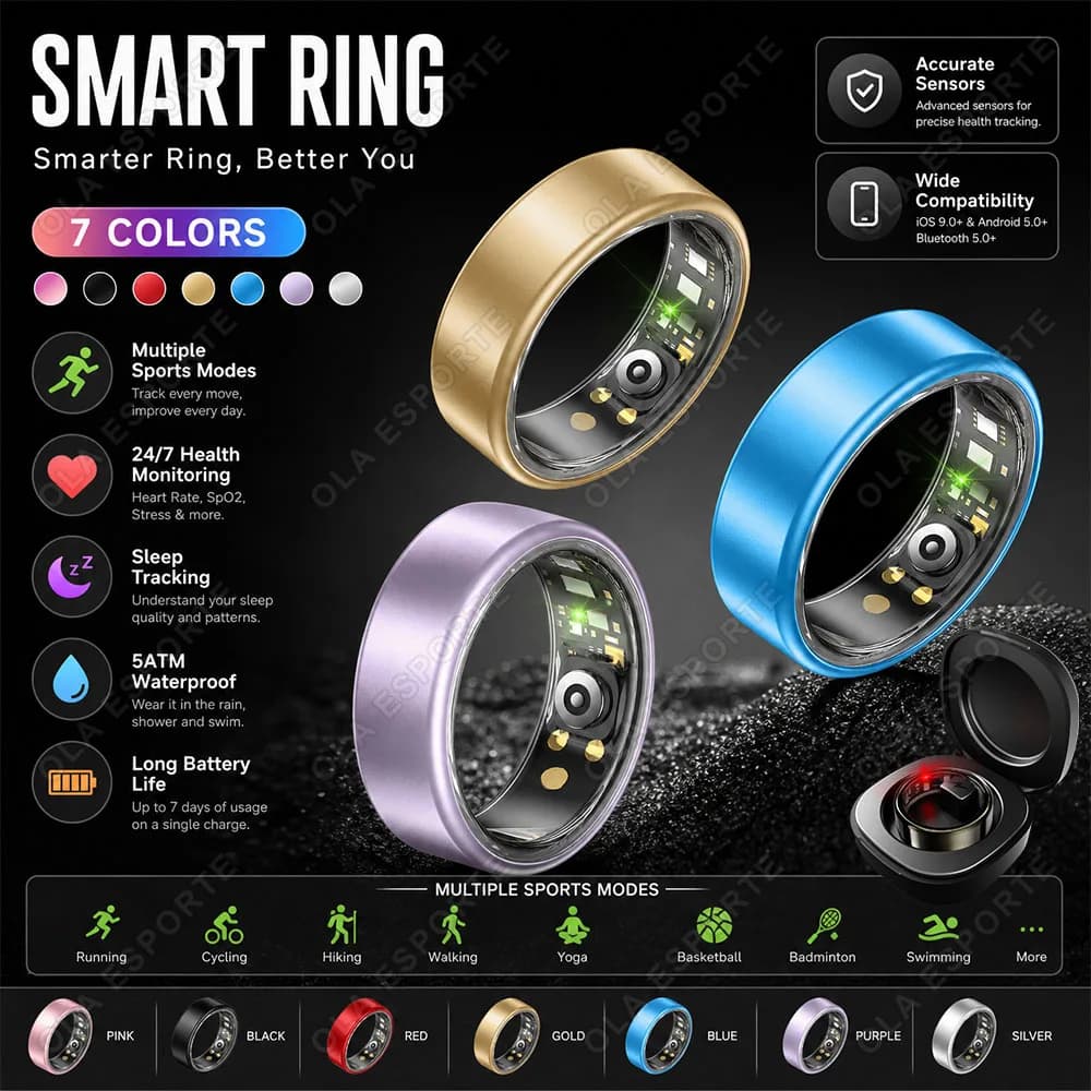 2026 New Bluetooth Smart Ring Health Monitoring Heart Rate Blood Oxygen Sleep Multi-function Pedometer Sports Fitness Rings R12