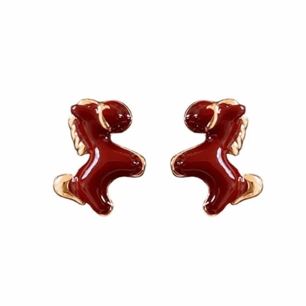 Orecchini a forma di cavallo in lega di lusso leggero Gioielli per orecchie di moda Orecchini di pony di Capodanno Orecchini pendenti rossi di buona fortuna carini per ragazze