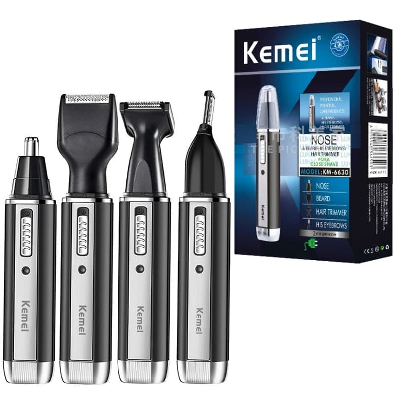 Kemei 4 in1 refillable nose trimmer for beard for man razor eyebrow nose haircuts for nose and ears grooming set