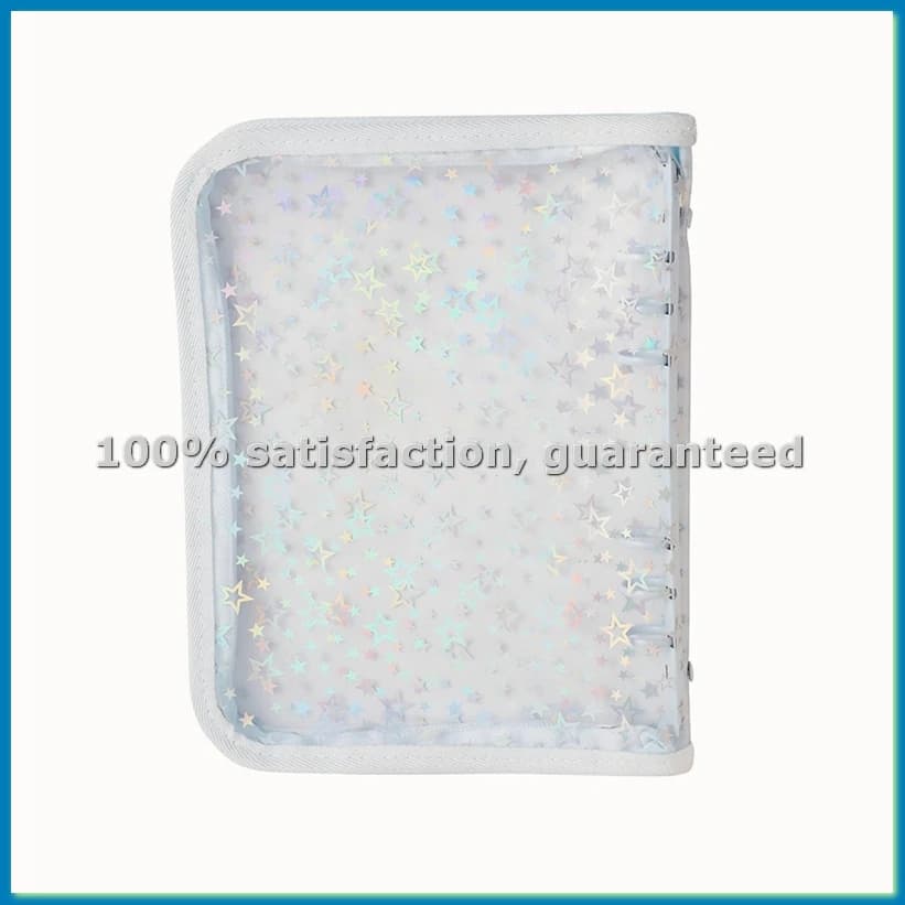 Copertina per raccoglitore A5 con cerniera, agenda A5 a 6 anelli con stelle glitterate, copertina trasparente in PVC ricaricabile per quaderno, azzurro - SPMI