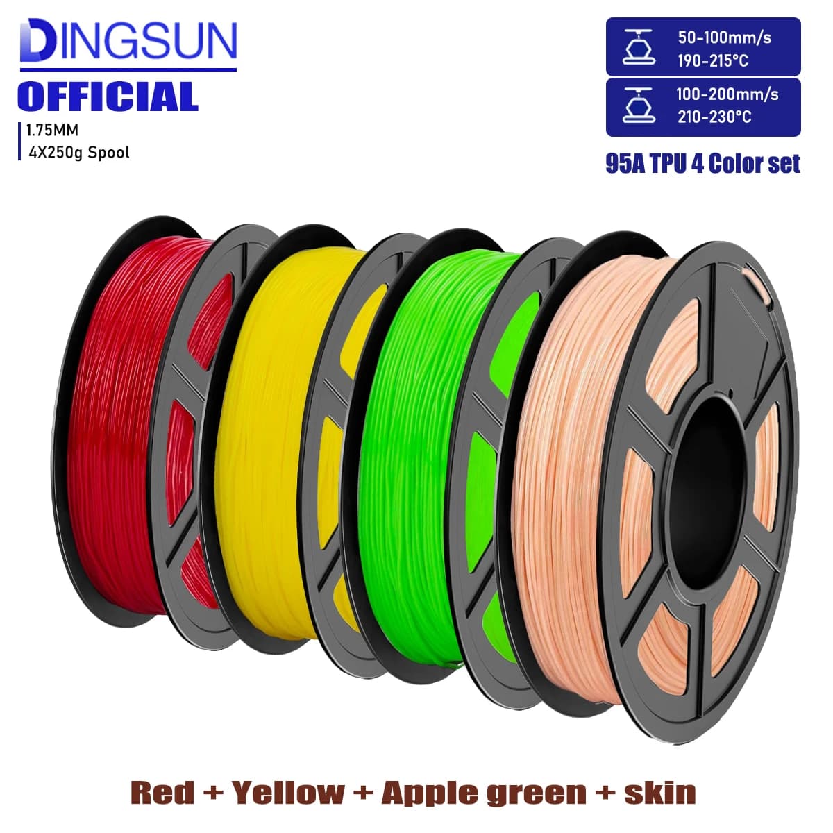 Filament TPU 1,75 mm, flexible filament for 3D 95A printer, 250 g/500 g/1000 g coil, ±0.03 mm accuracy, suitable for most FDM printers