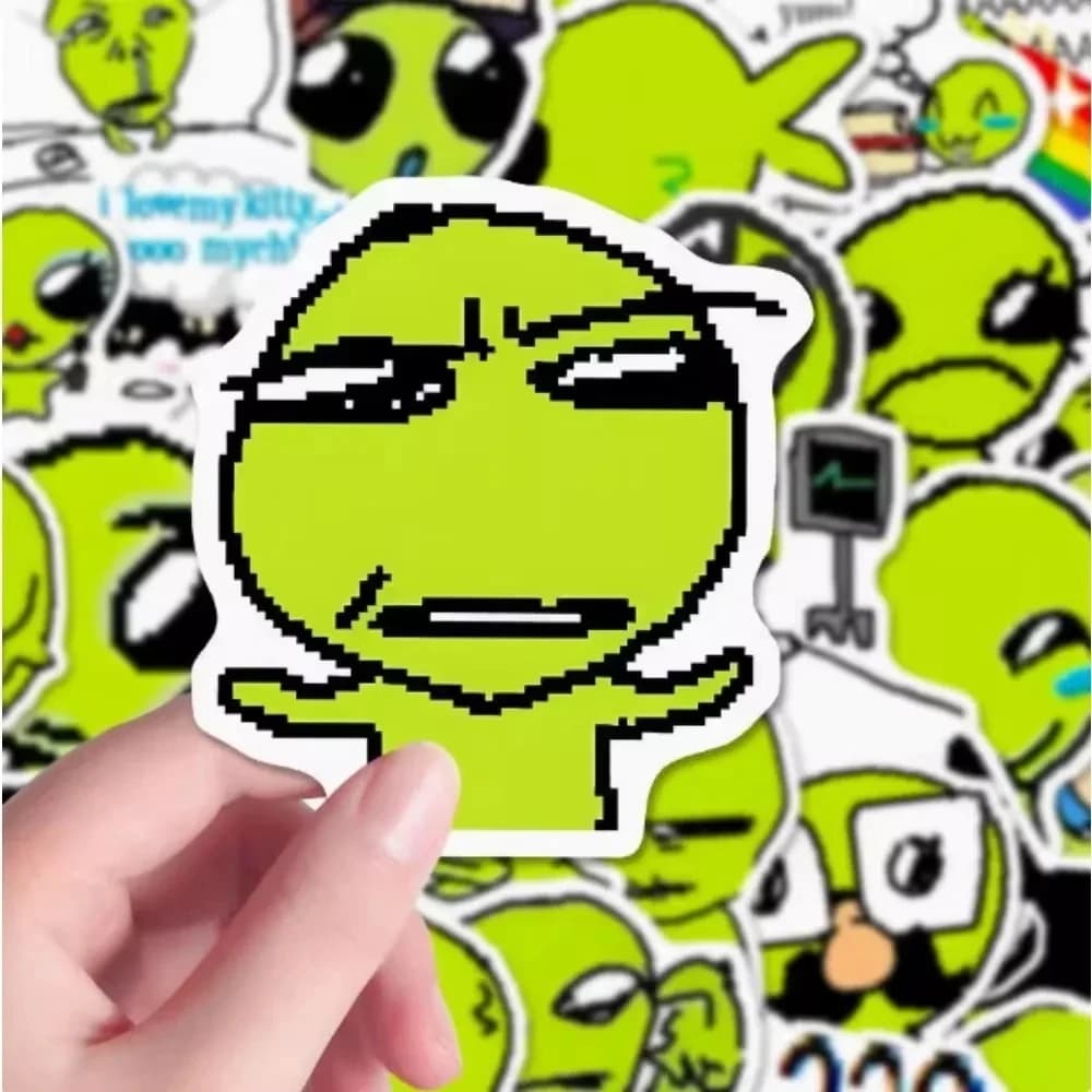 50 pezzi divertenti occhi grandi versione Q adesivo alieno verde decorazione materiale fai da te per custodie per telefoni adesivi desktop per notebook