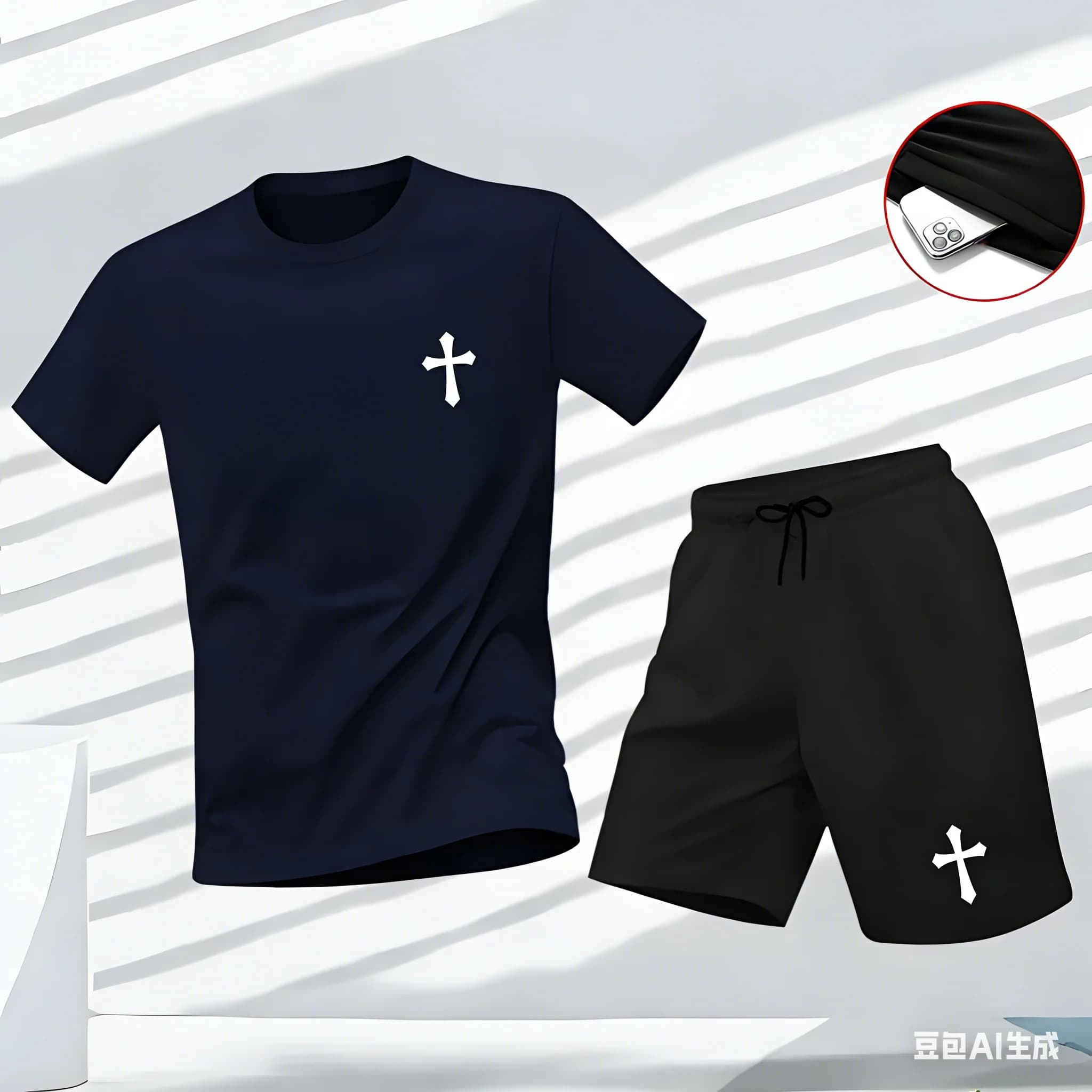New high quality summer men's T-shirt, Harajuku style, hip-hop, fitness and sport, set with top crew neck and fashionable shorts.