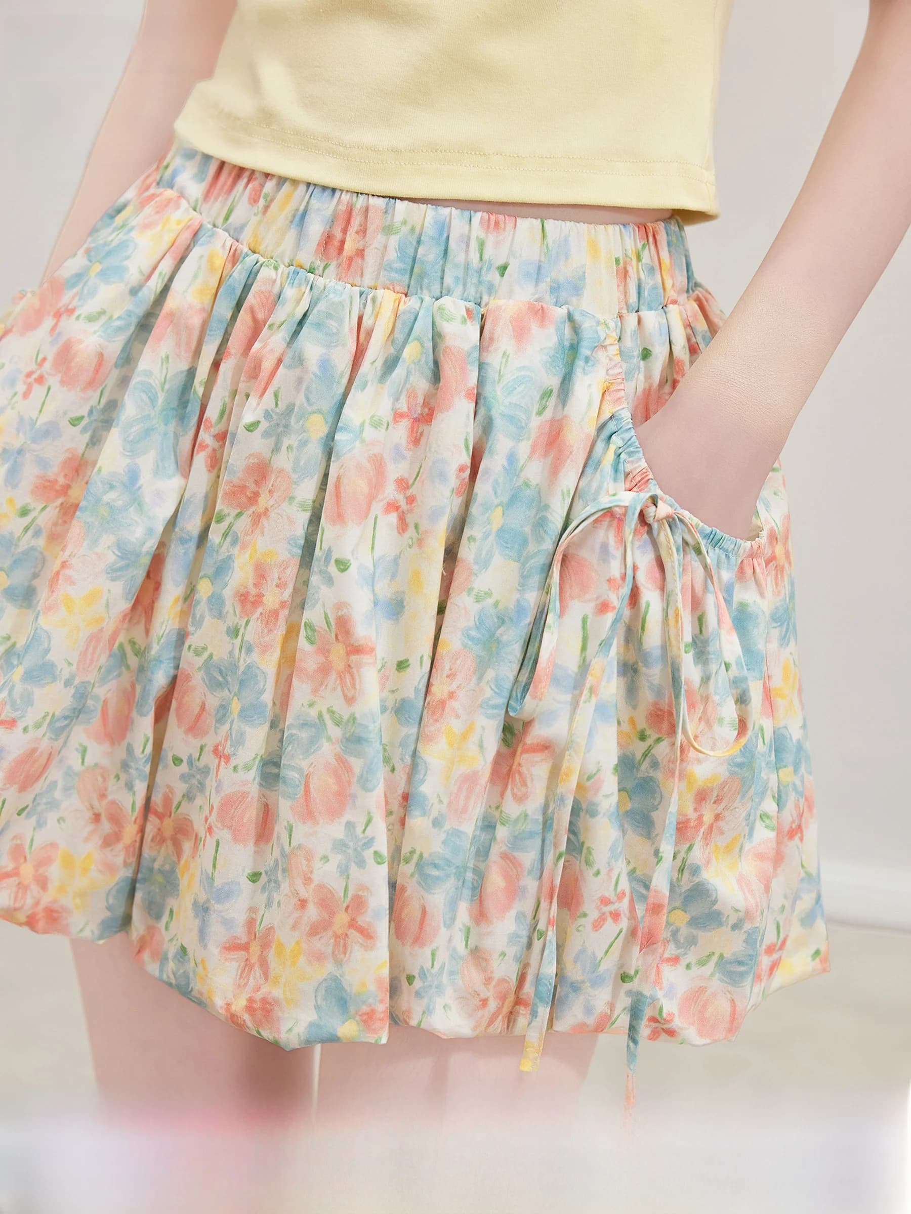 Gonna a trapezio dolce e morbida in stile coreano per donna, con stampa floreale, nasconde le imperfezioni e valorizza la slanciatura, casual, a vita alta.