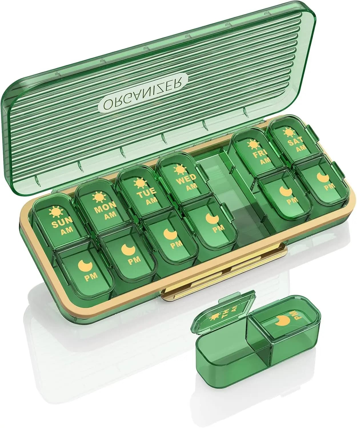 AM/PM pills organizer for 7 days with separate containers, portable storage for vitamins and supplements