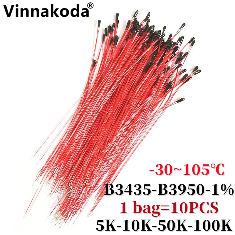 Termistore NTC a filo smaltato MF52B103F 3950 alta precisione 1% 5K 10K 50K 100K valore B 3950 L80MM 10 PZ