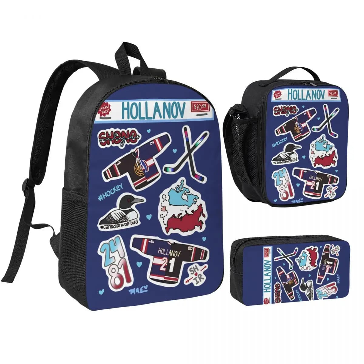 Heated Rivalry Hollanov Pack 3pecs/set Backpack for Student Shoulder Bag Lunch bag Pencil Case