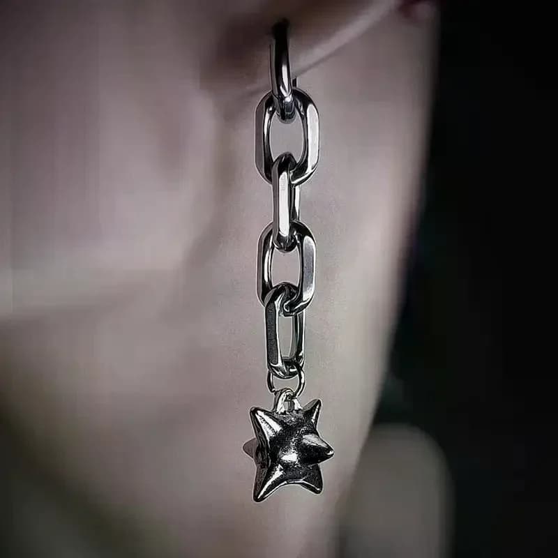 Earrings Dangle Spike Ball Flail Gothic Chain Punk Statement Charm