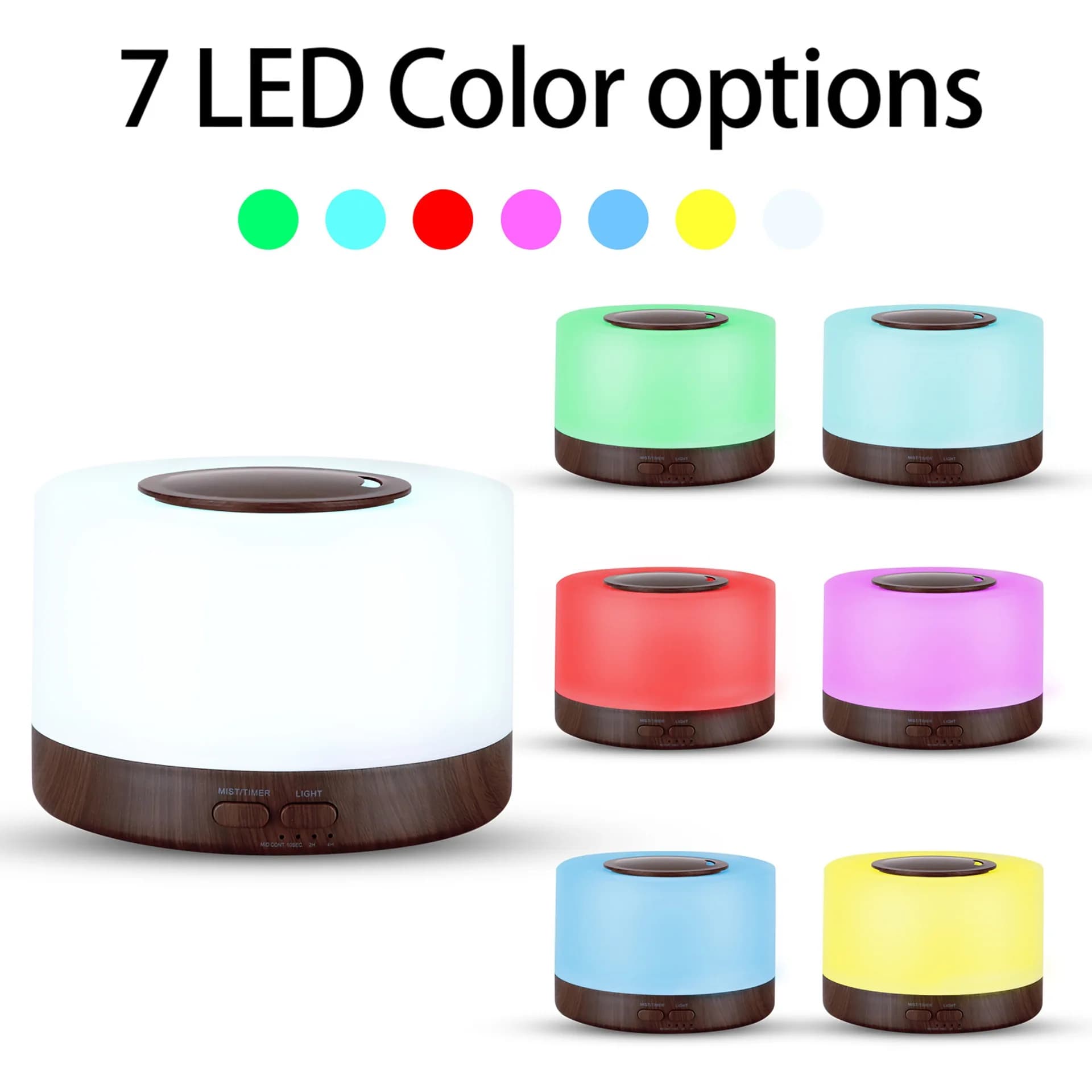 Umidificatore a ultrasuoni da 500 ml con diffusore di aromi effetto legno, telecomando, LED a 7 colori e 6 oli inclusi