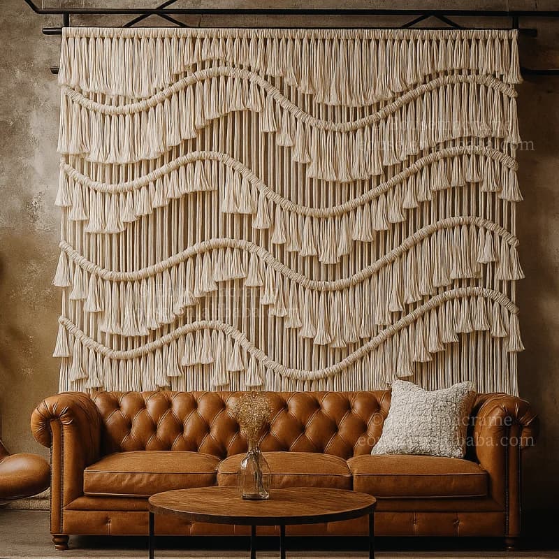 Modern Boho Macrame Wall Tapestry Handmade Cotton Divider Fiber Art Large Tassel Wall Hanging for Home Wall Living Room