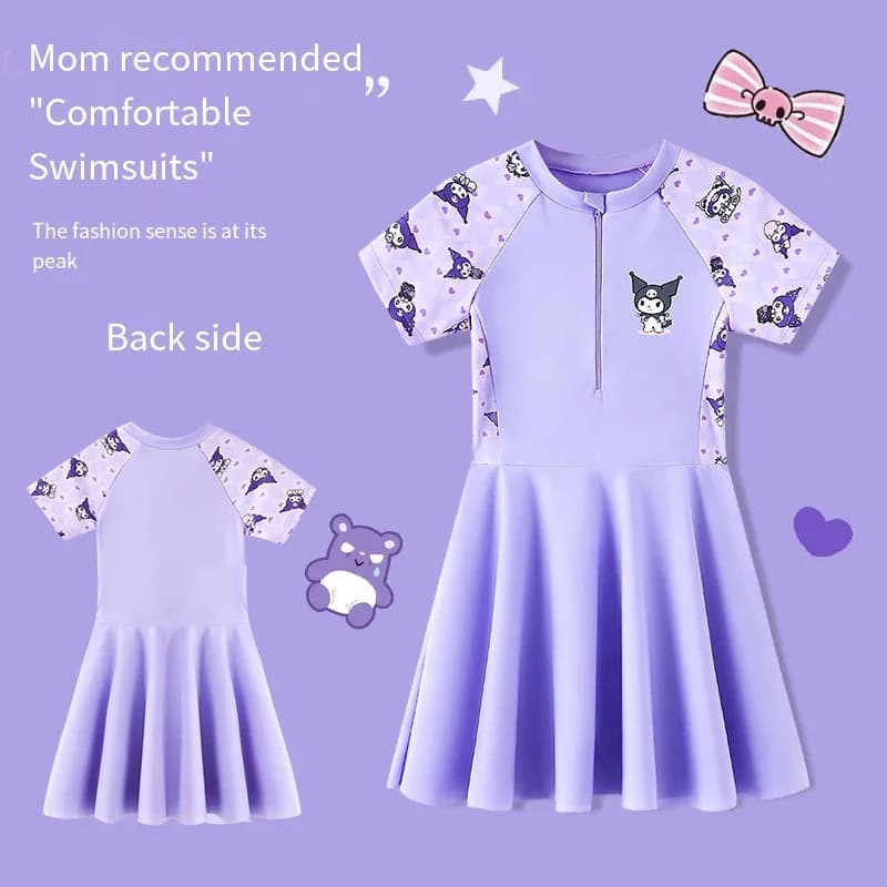 Kuromi Swimsuit for Girls, Summer Gonna Princess Style, Sporty Clothing Mini Kawaii with Print Anime Sanrio