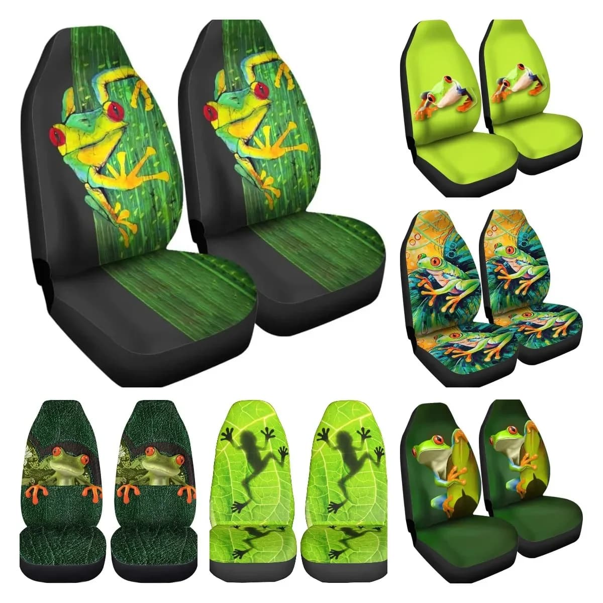 Cute Tree Frog Green Single Front Seat Covers for Car Seats Set of 2 Universal Seats for most vehicles Auto Berlina Truck SUV