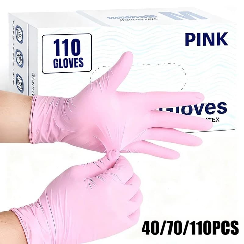 40/70/110PCS Guanti monouso in nitrile rosa chiaro Guanti per la pulizia della casa Impermeabili adatti per la lavorazione degli alimenti Utensili da cucina