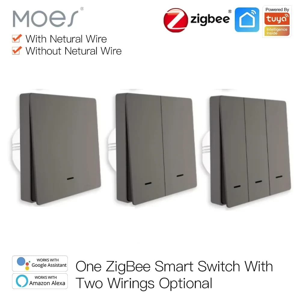 New Intelligent MOES Tuya Smart Life APP ZigBee Non Filo Neutro e Senza Condensatore, Compatible with Alexa e Google Home