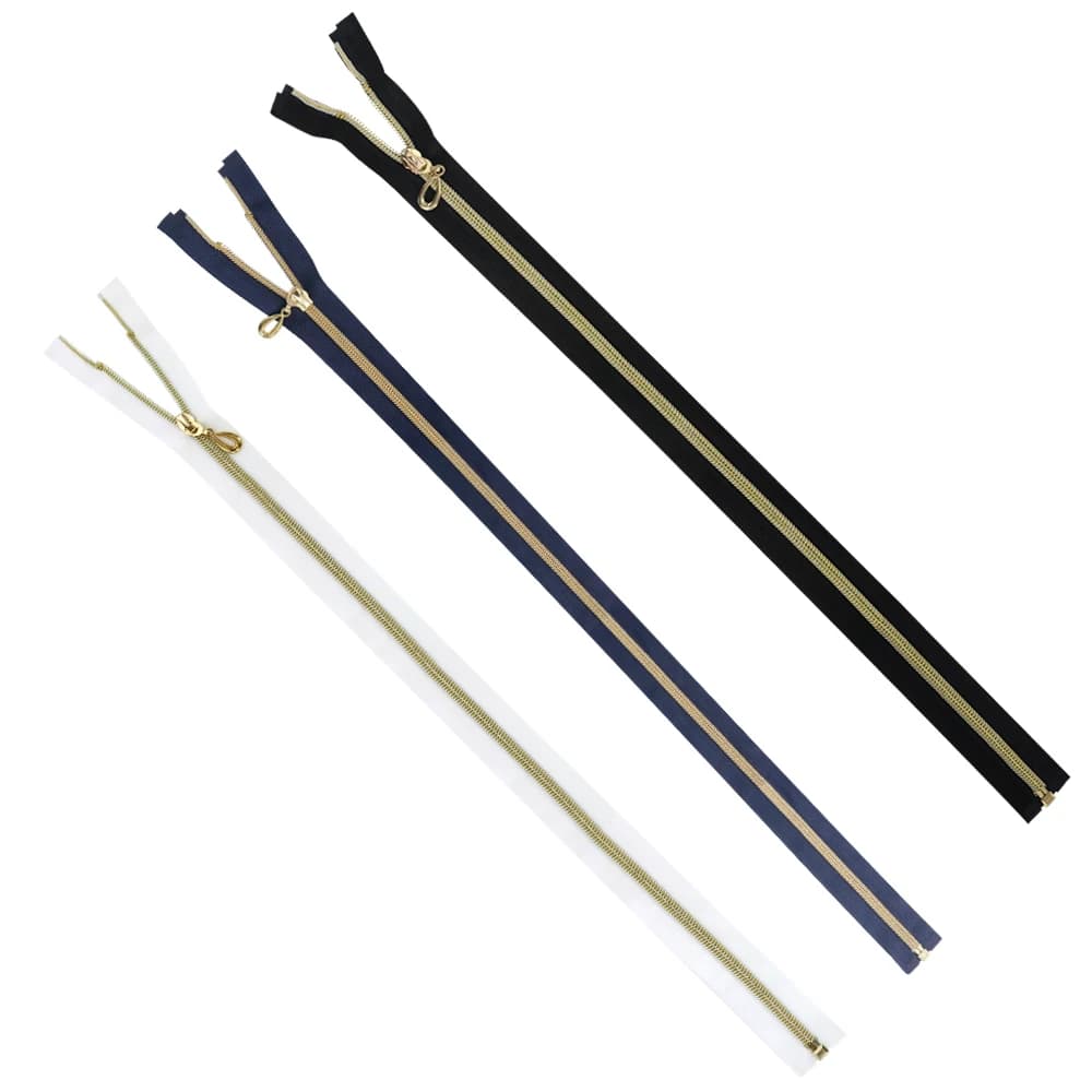 25/30/35/40/50/60 cm di lunghezza blu scuro bianco nero tono oro denti open-end metallo metallico nylon bobina cerniera per borsa artigianale per cucito fai da te