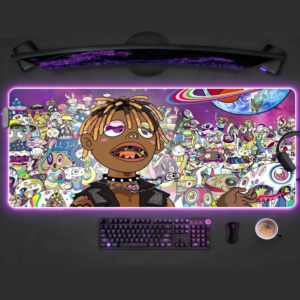 Tappetino per mouse Singer J-Juice W-Wrld, impermeabile, con luce LED RGB, tastiera da gioco colorata, copertura antiscivolo, superficie per tappetino da scrivania