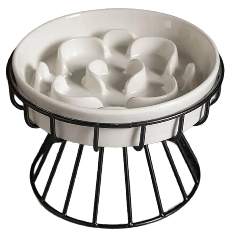 A01F-Raised Cat Slow Feeder Bowl, Elevated Cat Plate With Stand, Slow Bowl For Wet And Dry Food, Friendly Pet
