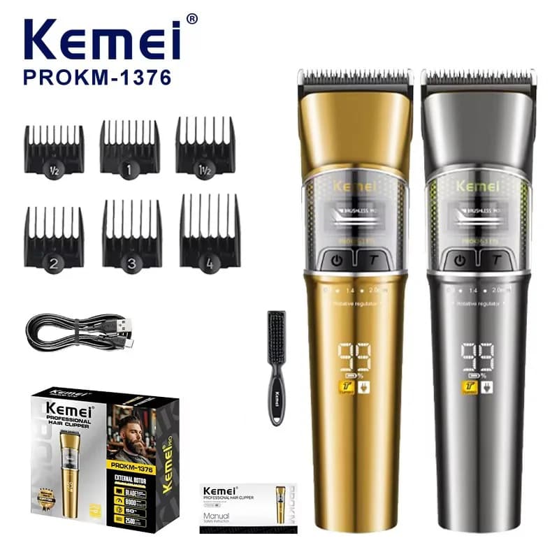 Kemei 1376 Rechargeable Quiet Hair Trimmers Professional Low Noise Hair Clippers External Brushless Motor Hair Cutting Machine