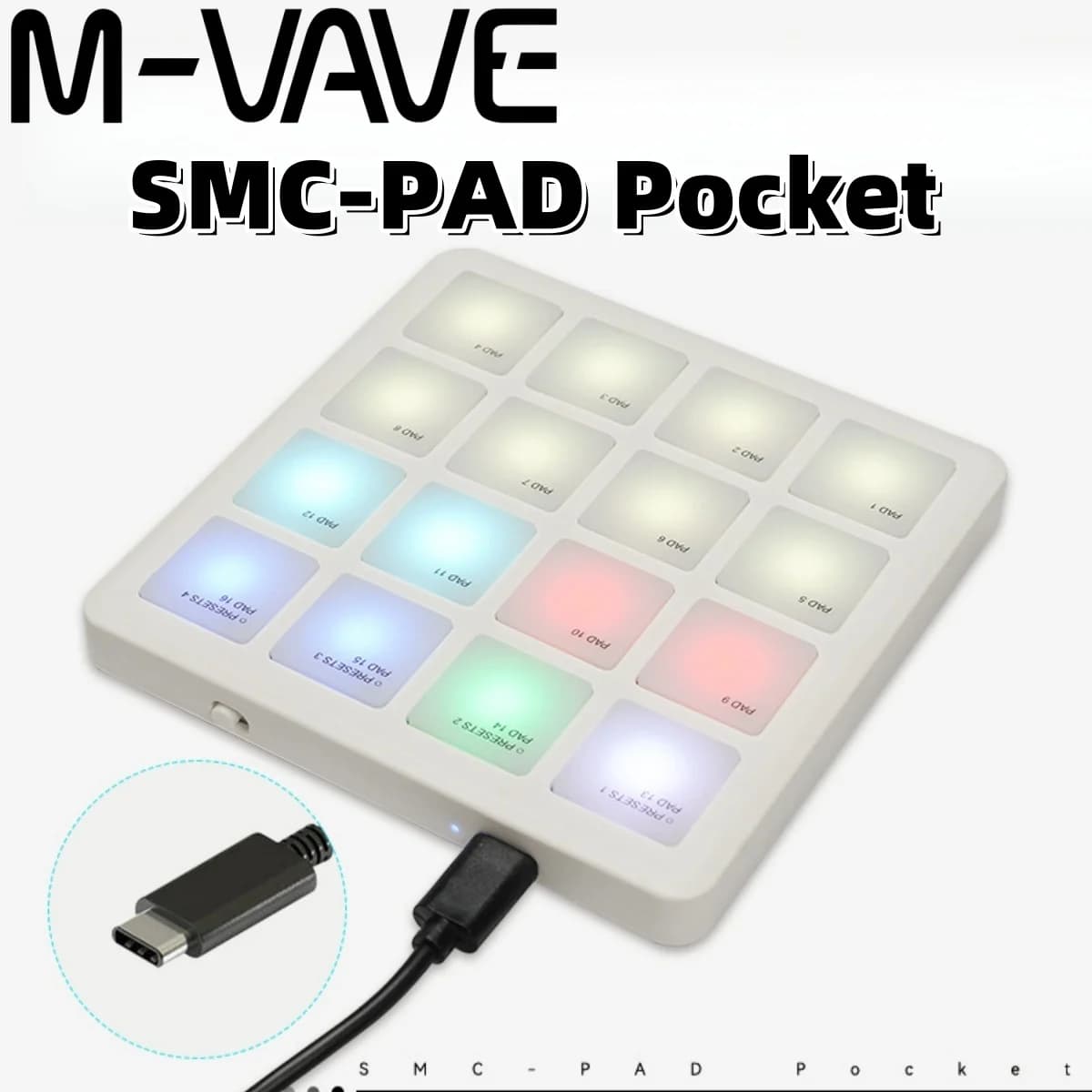 Controller per batteria MIDI Bluetooth wireless tascabile M-VAVE SMC-PAD | 16 puntali | Cuscinetti sensibili alla velocità | per la produzione musicale