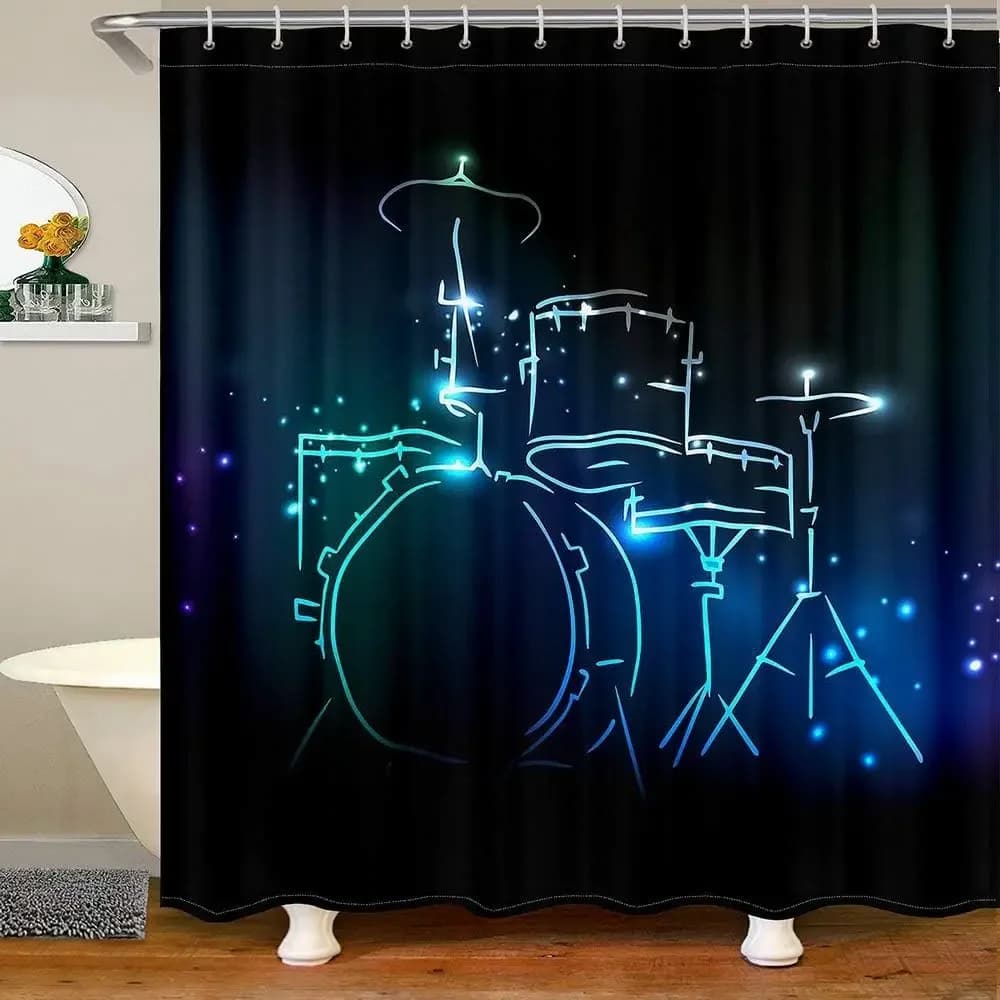 Kit batteria Blu-ray Tenda da doccia decorativa per bagno domestico Gancio decorativo per bagno nero impermeabile, 180x180 cm