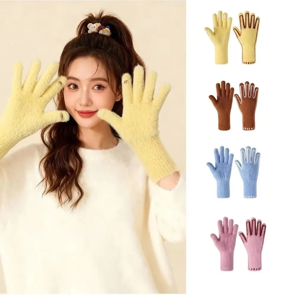 New Windproof Winter Gloves Candy Color Thickened Warm Gloves Outdoor Touch Screen Mitten