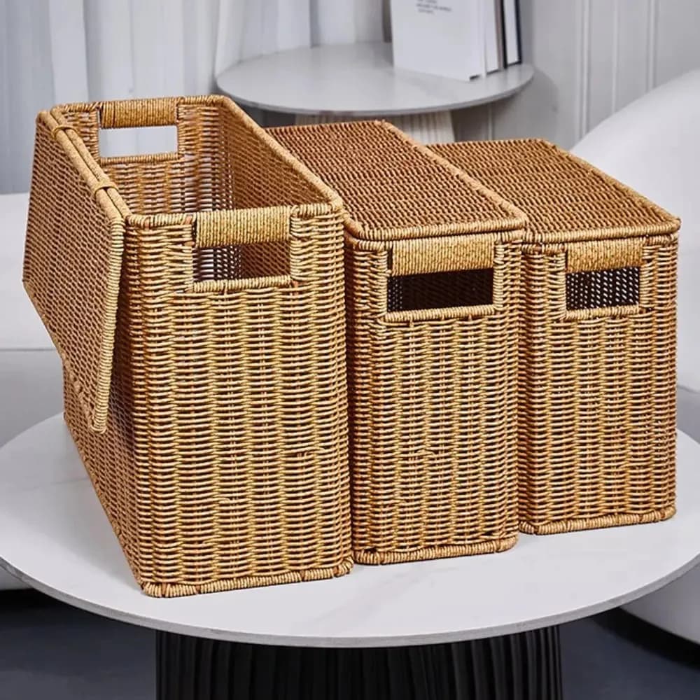 Rattan Wicker Storage Basket Rectangular Woven Laundry Hamper Magazine Holder Organizer Boho Farmhouse Bedroom Living Room Decor