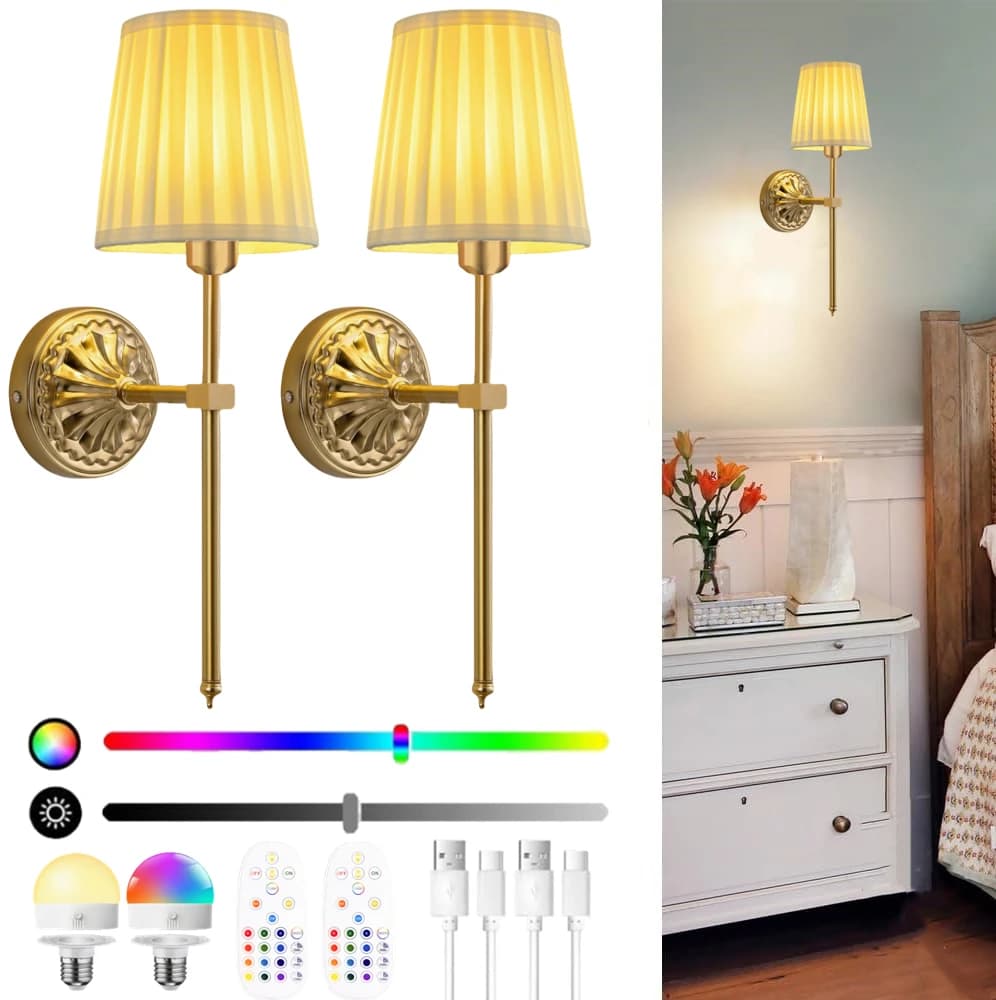 Lampada da parete a batteria: Lampada da parete ricaricabile con telecomando e lampadina dimmerabile, lampada da parete senza fili, 15 colori, adatta per la decorazione di camera da letto, soggiorno, corridoio