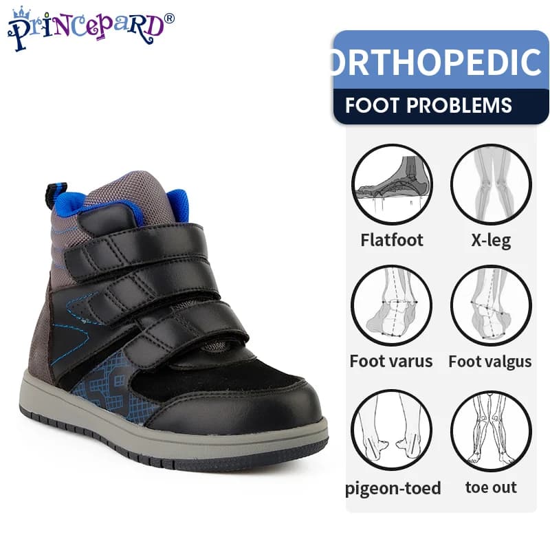 Princepard Stivaletti per Ragazze Ragazzi Sneakers Ortopediche per Bambini con Solette di Supporto per Arco Scarpe per Bambini in Pelle Rosa Grigio