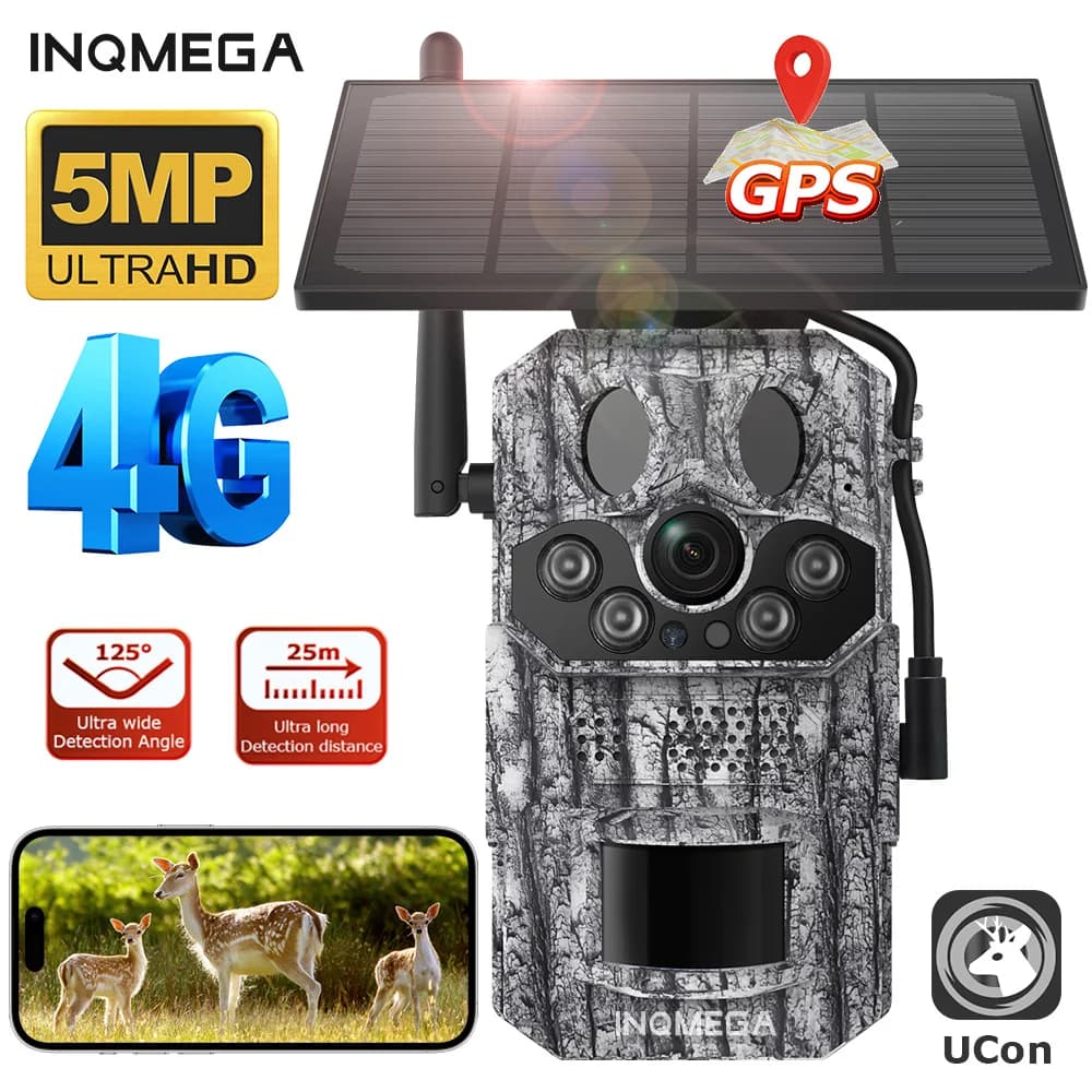 INQMEGA4G 2K 5MP PIR Movimento attivato Trigger Tempo Visione notturna IP66 Caccia Trail Fauna selvatica Batteria Telecamera solare Foresta
