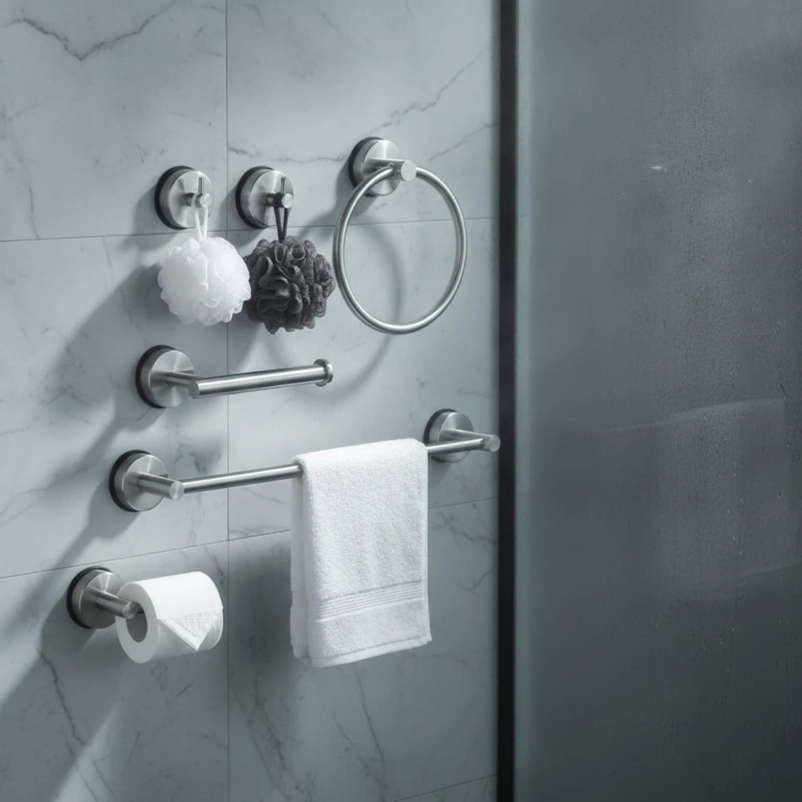 5 Pieces Wall Hook with Suction Cup Stainless Steel Suction Cup Hook Hanger No Drill Hardware Vacuum for Renters, Bathroom