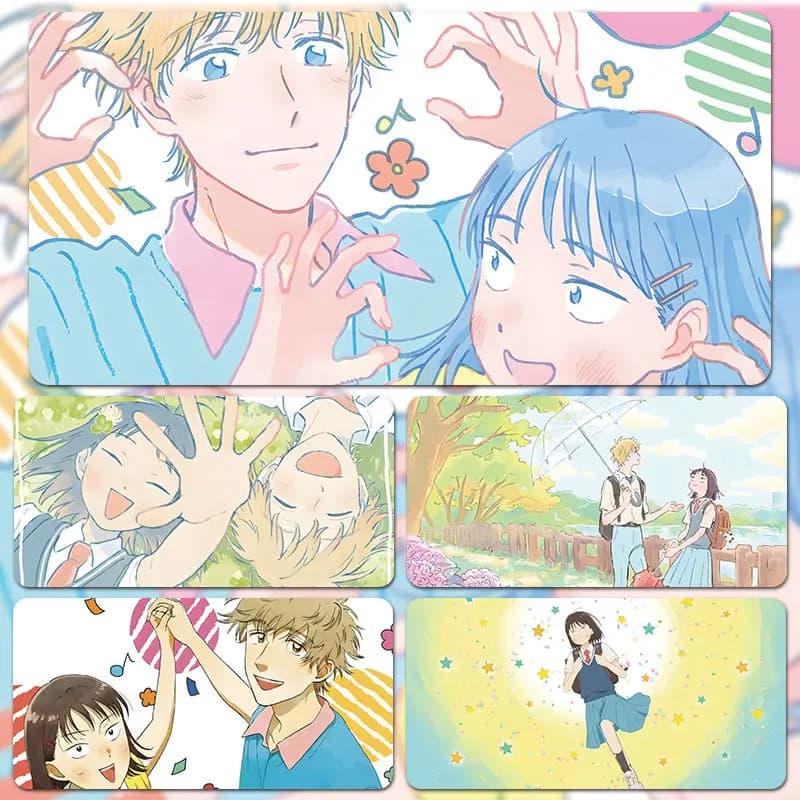 Skip and Loafer large mouse pad, cute anti-slip desk mat with sewn edges, pastel anime theme, for school, gaming and office