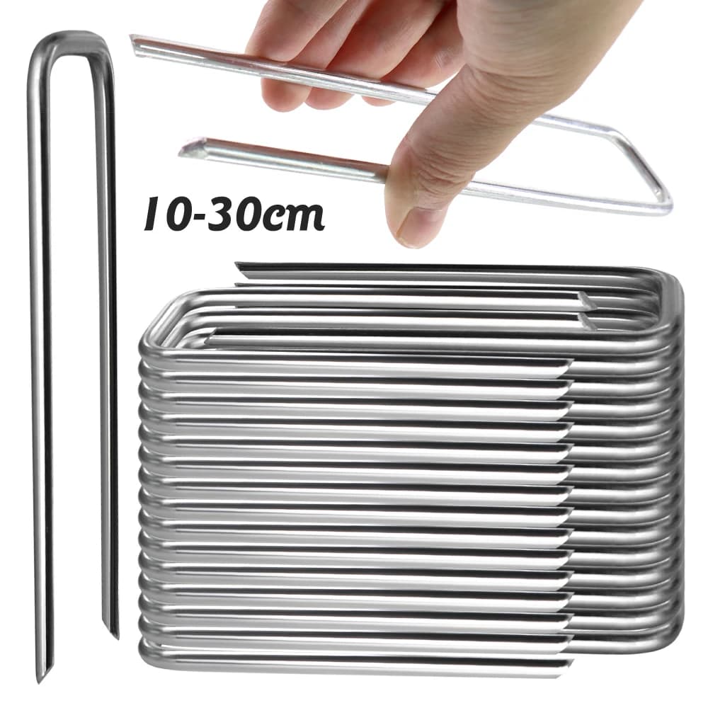 10-50PCS Paesaggio Graffette 10-30cm Calibro Palo Galvanizzato Giardino Fiocco Perni a Forma di U per Sod Ancoraggio Tessuto Tubo di Irrigazione
