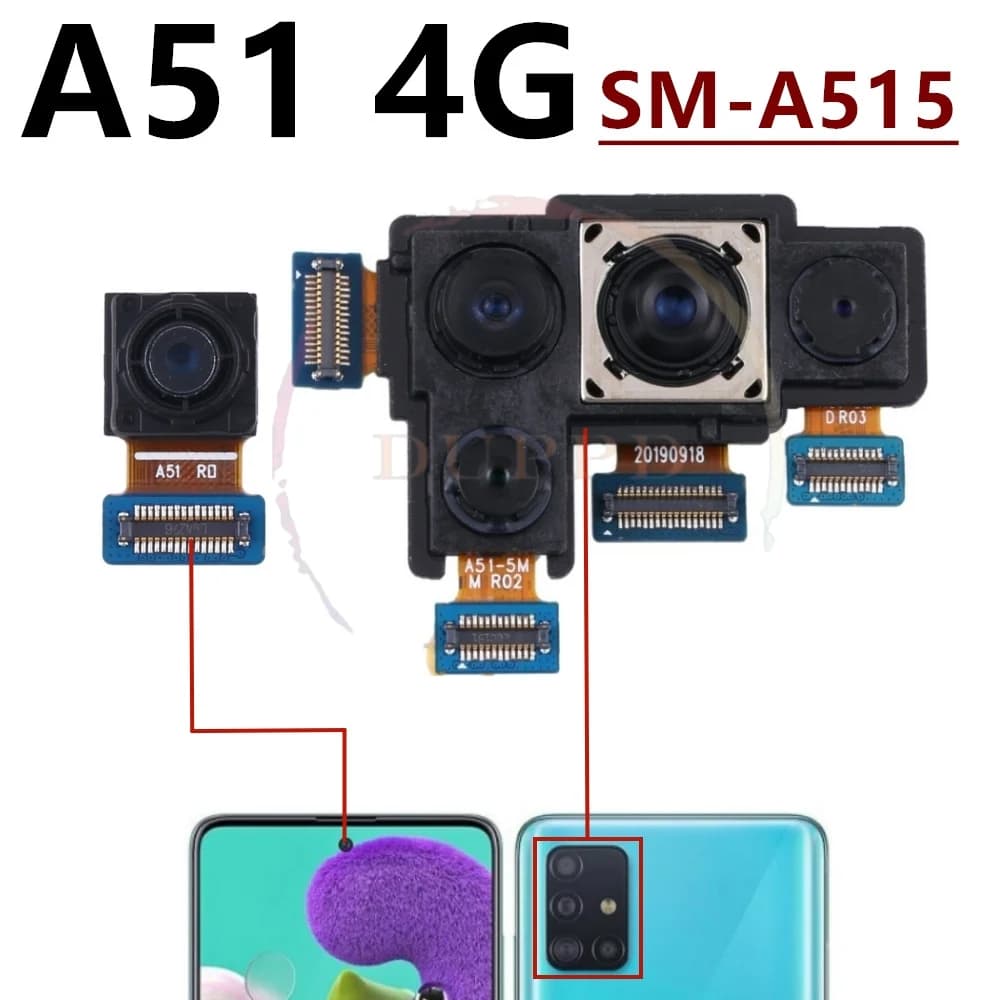 Fotocamera Anteriore e Posteriore per Samsung A51 A71 4G, Modulo Fotocamera Frontale e Posteriore con Cavo Flessibile, Ricambio