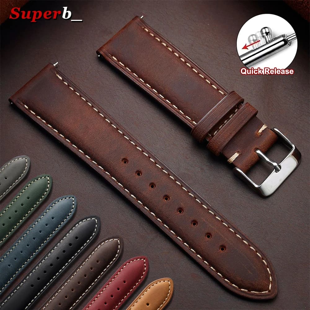 18mm 20mm 22mm Watchband Genuine Calfskin Watch Strap Replacement Belt Vintage Brown Strap Quick Release Bracelet for Men Women