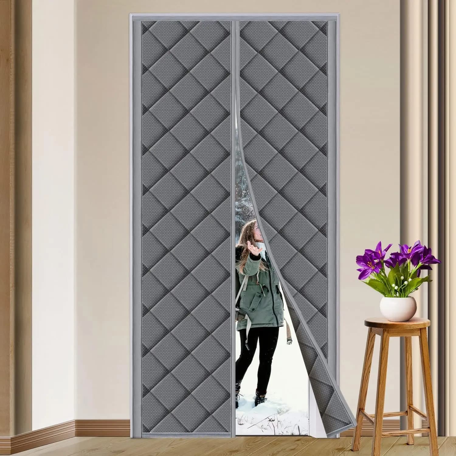 Tenda magnetica termoisolante per porta, adatta per porte di dimensioni 32" x 80", in nylon e cotone spesso, con chiusura magnetica temporanea, termica.
