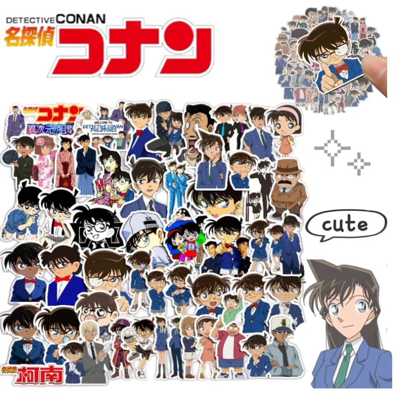 Bandai Detective Conan stickers Student notebook decoration Shinichi Kudo and Ran Mouri waterproof DIY scrapbook stickers 50pcs