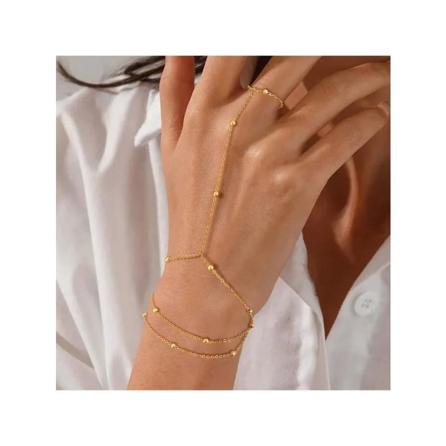 ANGOL Women's Elegant Gold Beaded Chain Bracelet - KC Gold Plated Exquisite Layered Jewelry Suitable For Daily And Party Use Ve