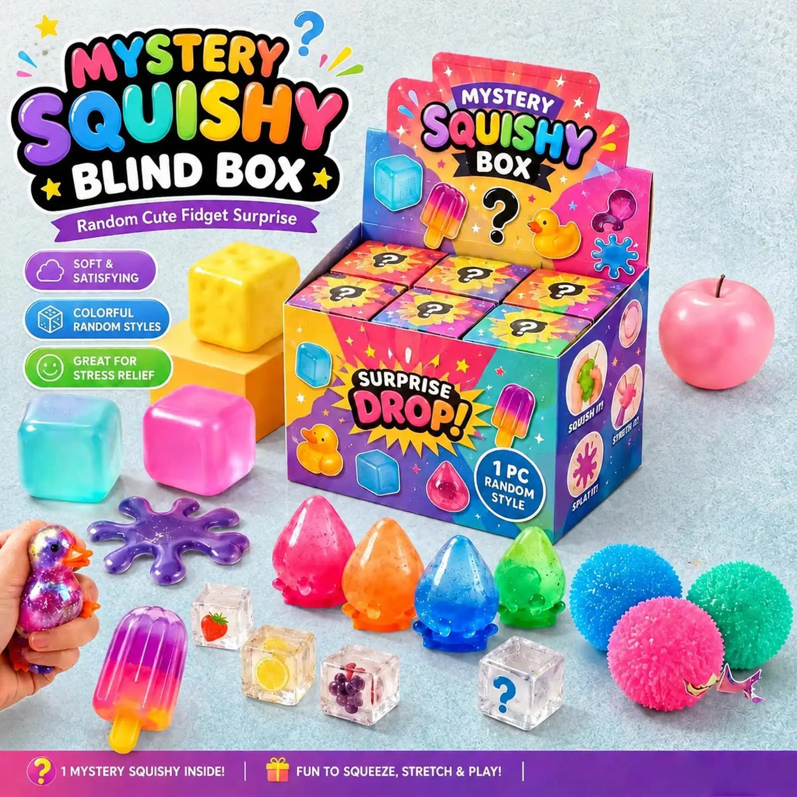 Mystery Squishy Blind Box with One Random Cute Fidget Surprise Inside