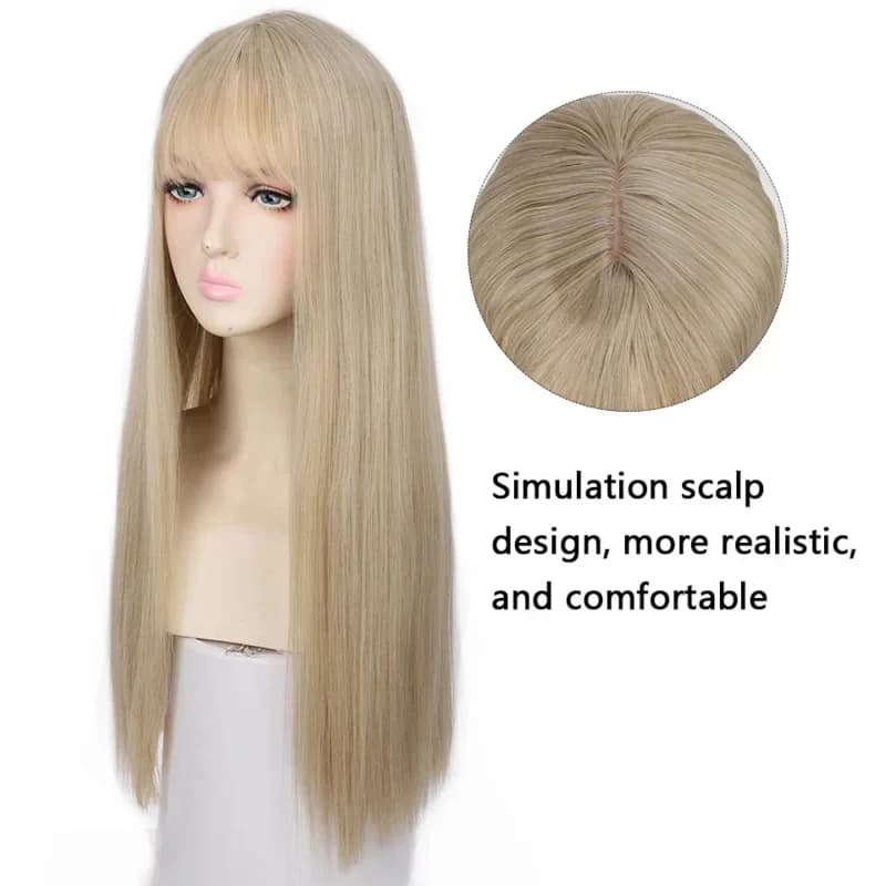 2026 Houyan synthetic long straight hair wig cosplay Lolita girl pink black bangs wig heat-resistant party EJH98