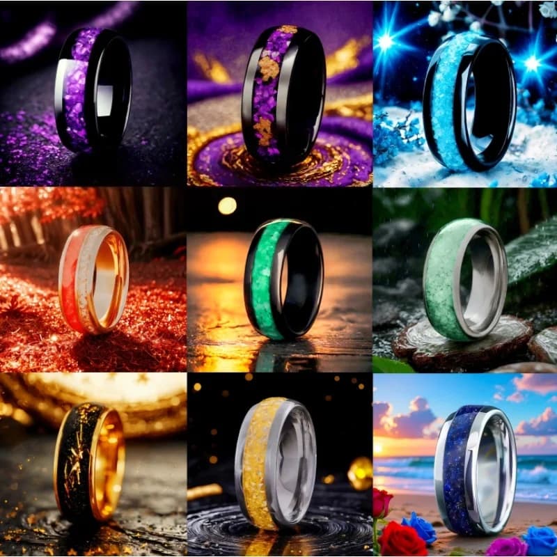 Set di 9 Anelli alla Moda in Acciaio Inossidabile con Adesivi Viola/Blu/Arancione/Verde/Giallo/Blu, Regalo di Natale per Marito