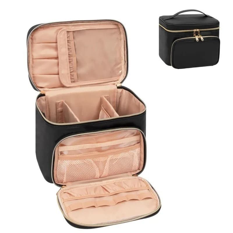 Borsa per il trucco impermeabile di grandi dimensioni, borsa da viaggio portatile per cosmetici, borsa da viaggio impermeabile in PU per esterni.